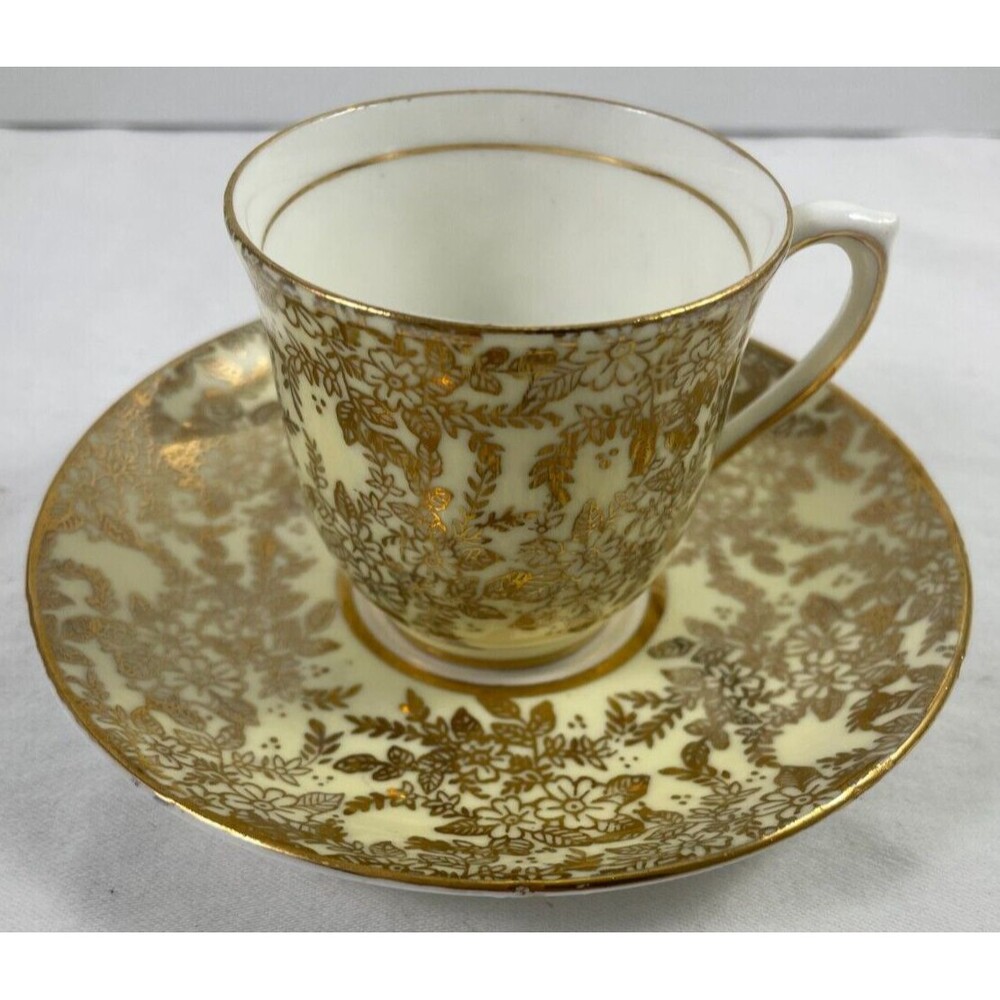 Colclough Tea Cup & Saucer Yellow Gold Demitasse Espresso Floral 2.5"